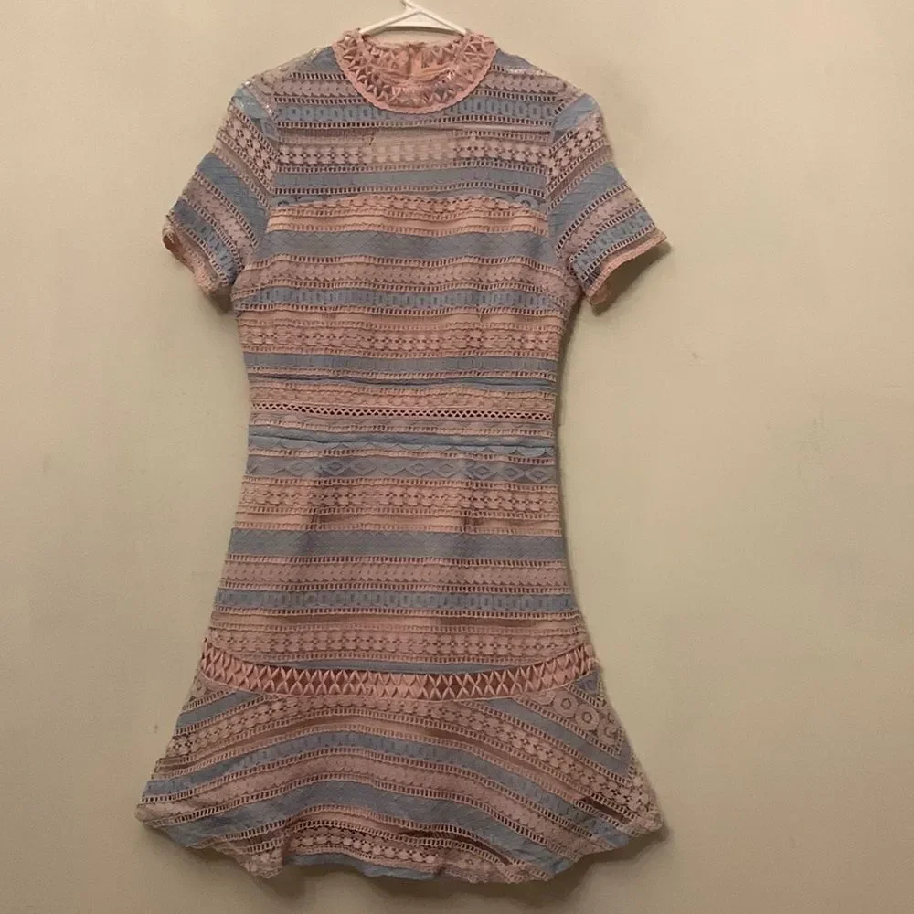 Foxiedox blue pink crocheted and lace Clarinda dress Size M NWT